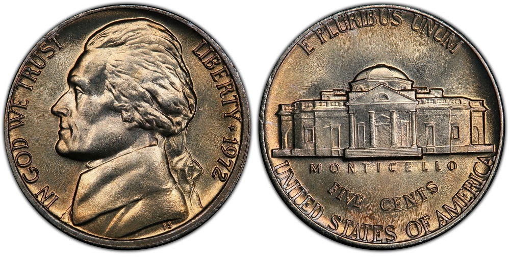 1972 Jefferson nickel comparison: normal steps vs Full Steps Monticello reverse